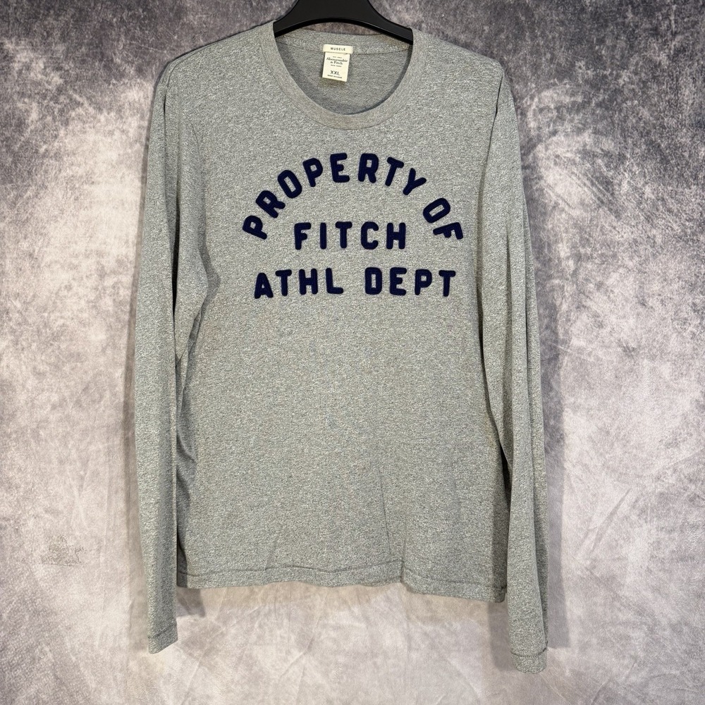 Abercrombie & Fitch Mens Gray 2XL Muscle Fit Long Sleeve Crewneck Embroidered